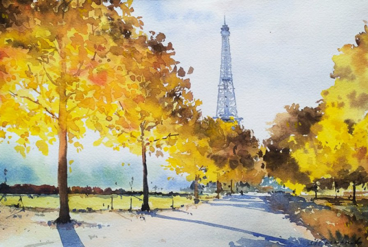 Colorful Fall in Paris with Watercolors