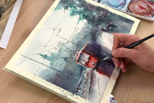 Watercolor: Foggy Morning in Prague