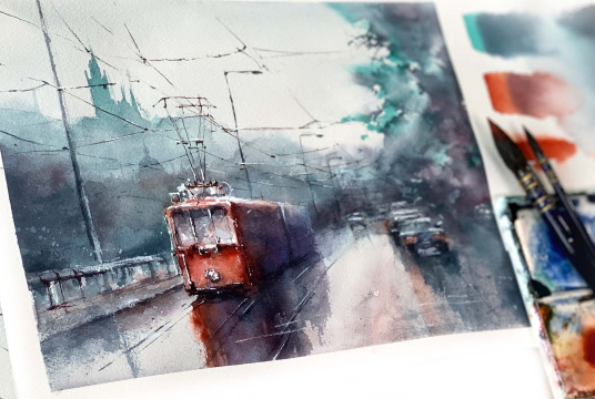 Watercolor: Foggy Morning in Prague