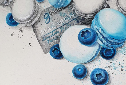 Delicious Macarons And Blueberries: Illustration For Your Sketchbook