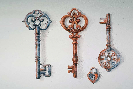 Old Stylish Keys With Watercolor