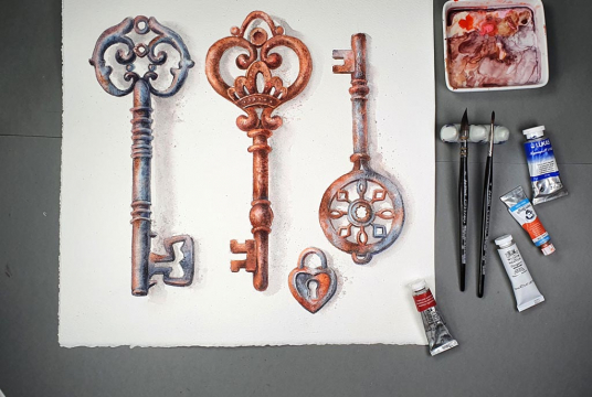 Old Stylish Keys With Watercolor