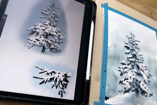 Sunset in Winterwonderland - Tutorial for Watercolor