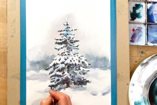 Sunset in Winterwonderland - Tutorial for Watercolor