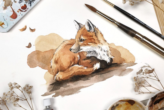 Little Fox - Illustration with Watercolor