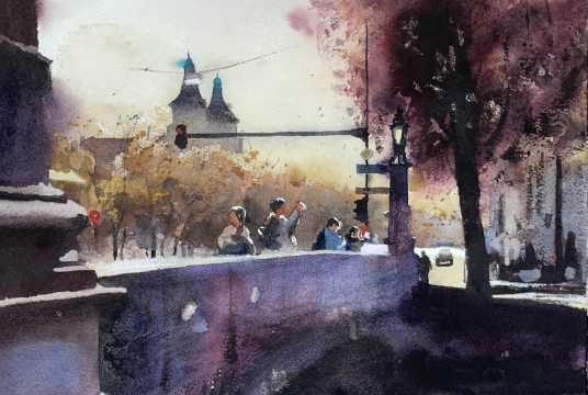 Cityscape with watercolor: Sightseeing Nymphenburg Palace