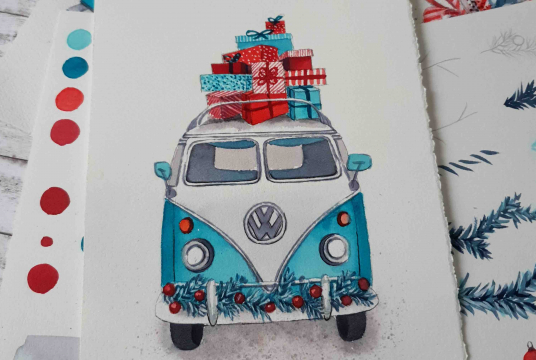 Illustration: Four Christmas Motifs for Postcard