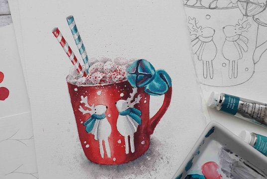 Illustration: Four Christmas Motifs for Postcard