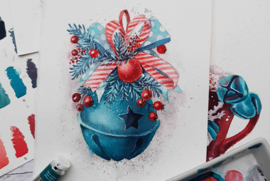 Illustration: Four Christmas Motifs for Postcard