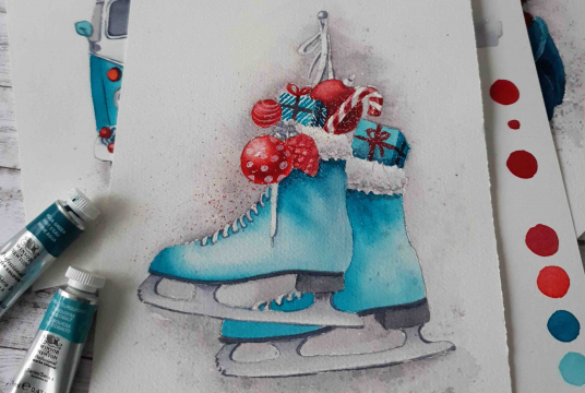 Illustration: Four Christmas Motifs for Postcard