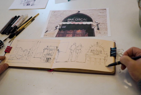 Sketching: How to design a travel sketchbook page