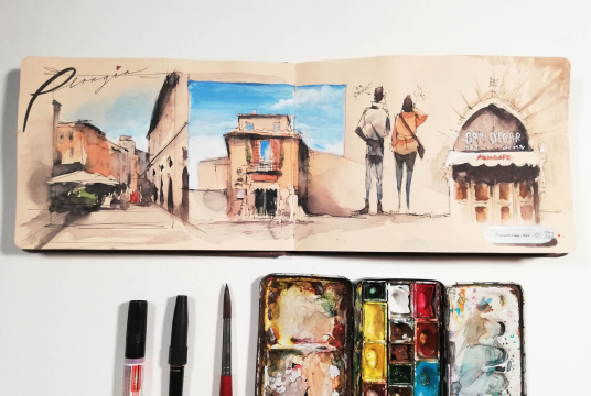 Sketching: How to design a travel sketchbook page