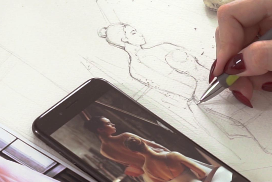 Contrasting light in watercolor. Ballerinas