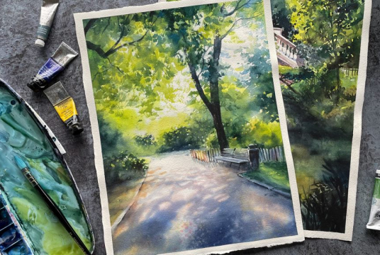 Watercolor Sunday: Spring light in the park - 5 hours