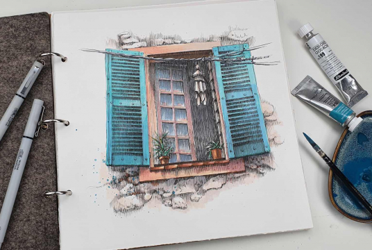 Illustration: Fenster aus einem alten französischen Innenhof