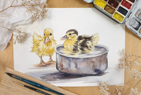 Ducktales Poolparty -Step by Step Illustration with Watercolor