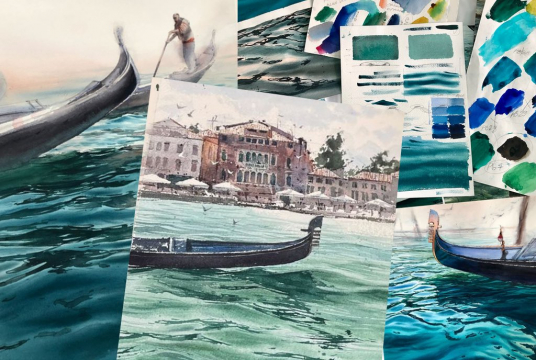 1-Tages-Workshop in München: Wasserspiegelung mit Aquarellfarben