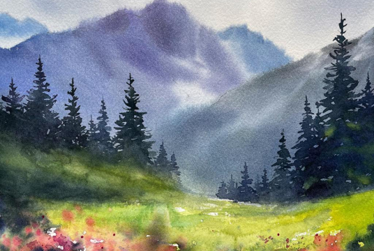 Summer in Mountains - Step by Step Watercolor Tutorial