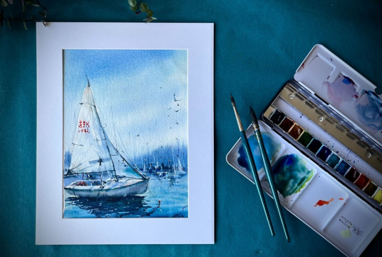 Segelboot - Theorie und Praxis zum Malen von Wasser, Reflexionen und Seegelbooten