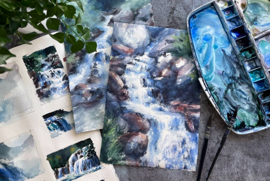 Intensive Watercolor Course:  Waterfalls and Streams