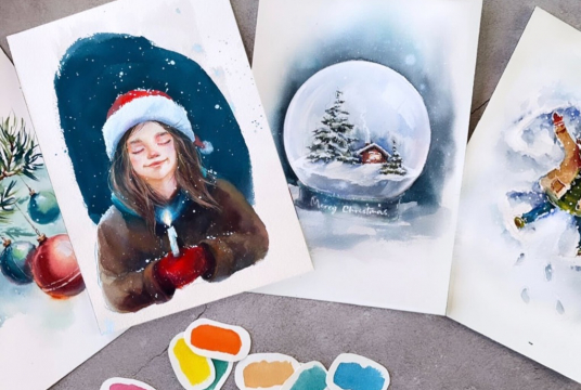 Christmas Workshop - 2 Cozy Postcard Motifs with Watercolor