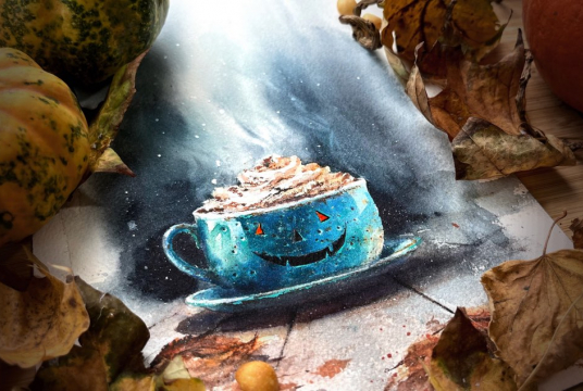 Gruseliger Krug: Halloween-Illustration mit Aquarellfarben