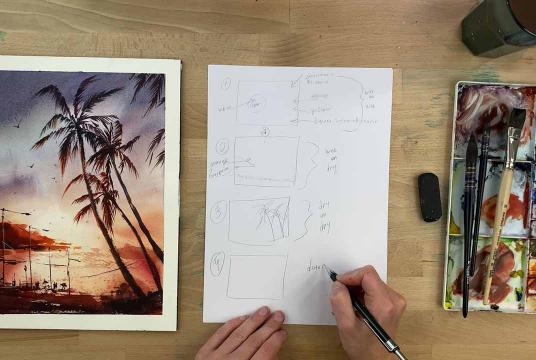 Sunset Landscape With Watercolors within 20 Minutes