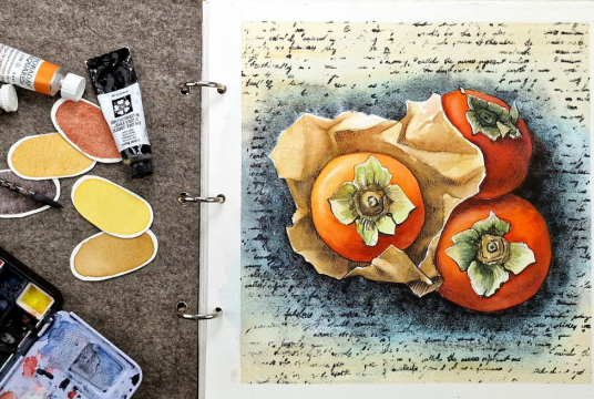 Fruity Persimmon - Step by Step Watercolor Illustration