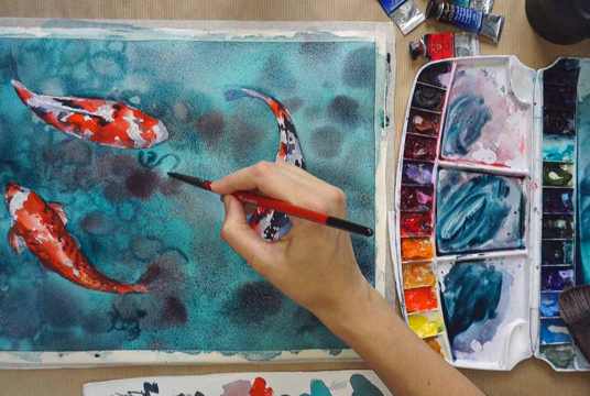 Watercolor illustration: Koi fishes