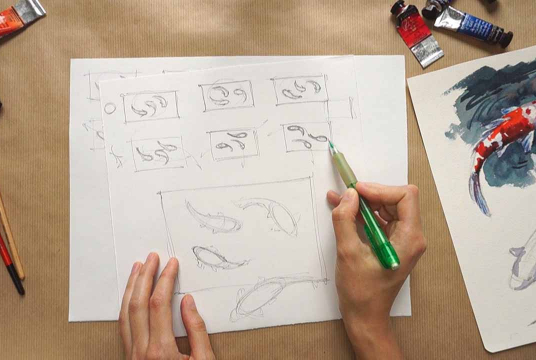 Watercolor illustration: Koi fishes