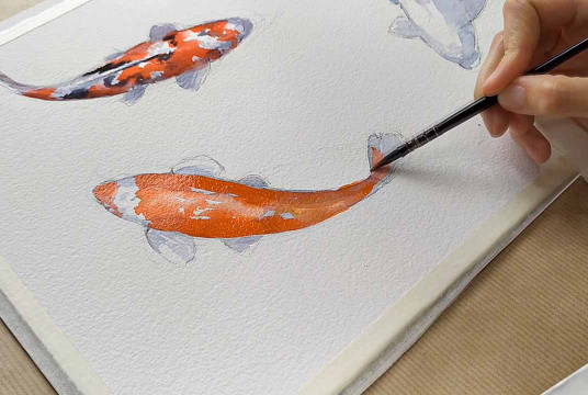 Watercolor illustration: Koi fishes