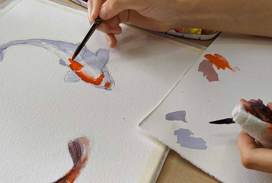 Watercolor illustration: Koi fishes
