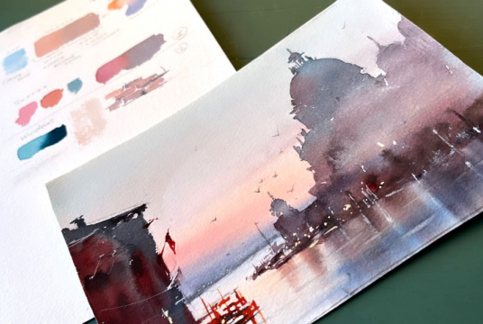 Impressive Venice Harbour with Watercolor - The Power of the Color