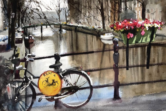 Step by Step Tutorial with Watercolors - Amsterdam Bridge