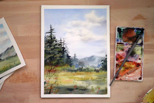 Complete Guide on Forest and Trees Painting with Watercolor. 3 Plots