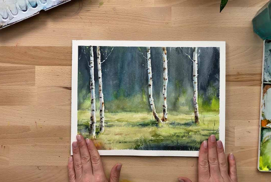 Complete Guide on Forest and Trees Painting with Watercolor. 3 Plots