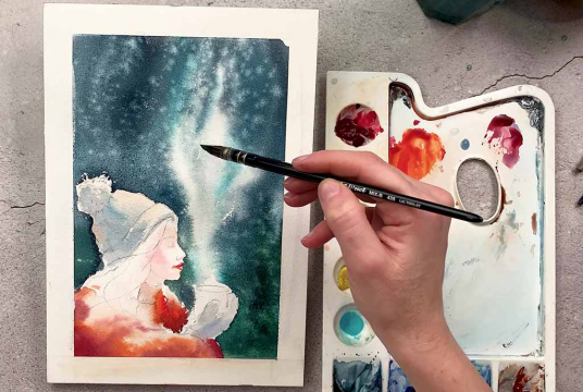 Cozy Winter Watercolor Illustration.