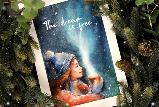 Cozy Winter Watercolor Illustration.