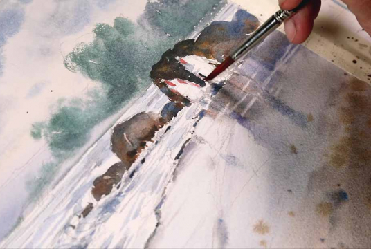 Watercolor Painting: Walk by the Sea