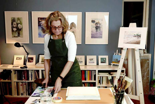 Watercolor Painting: Walk by the Sea