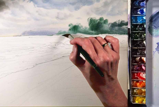 Watercolor Painting: Walk by the Sea