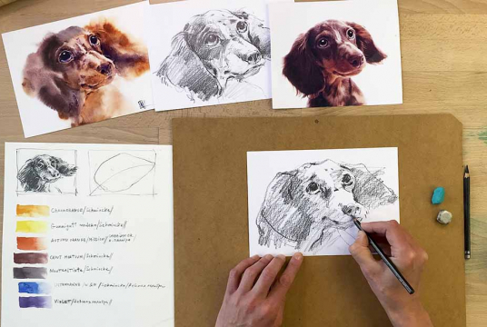 Artistic Dog Portrait With Watercolor