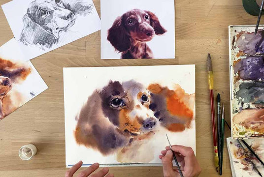 Artistic Dog Portrait With Watercolor