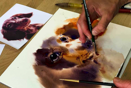 Artistic Dog Portrait With Watercolor