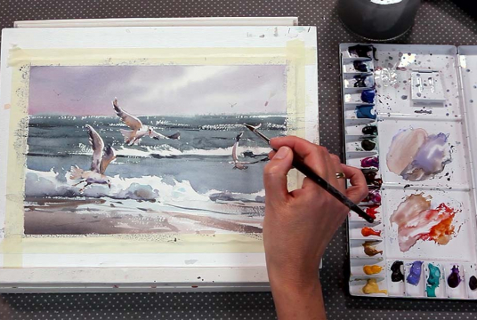 Stormy Sea: Guided course into watercolor painting with 3 plots