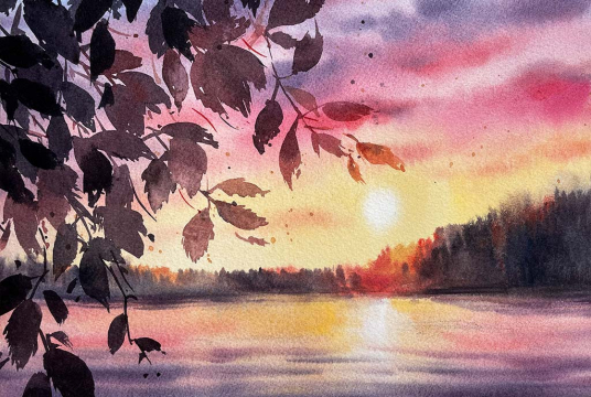 Contrast Light in Sunset with Watercolor