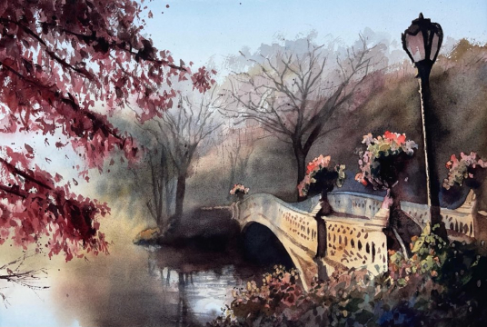 Autumn in Central Park with Watercolor