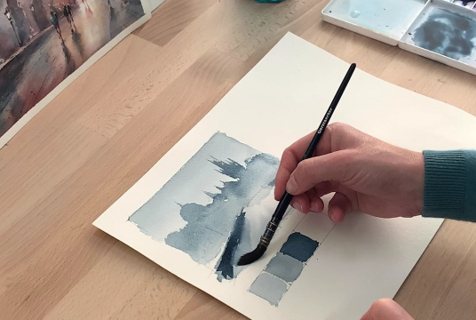 Master City Landscape with Watercolor. Charles Bridge in Prague